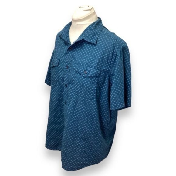 Woolrich Mens XL Blue Polka Dot Short Sleeve Button-Up Shirt 100% Cotton - Picture 2 of 7